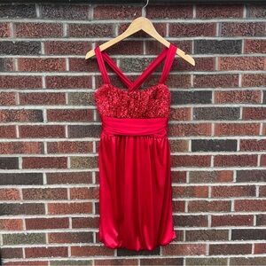 Love Tease Red and Red Sequin Strappy Shiny Jellyfish Hem Mini Dress